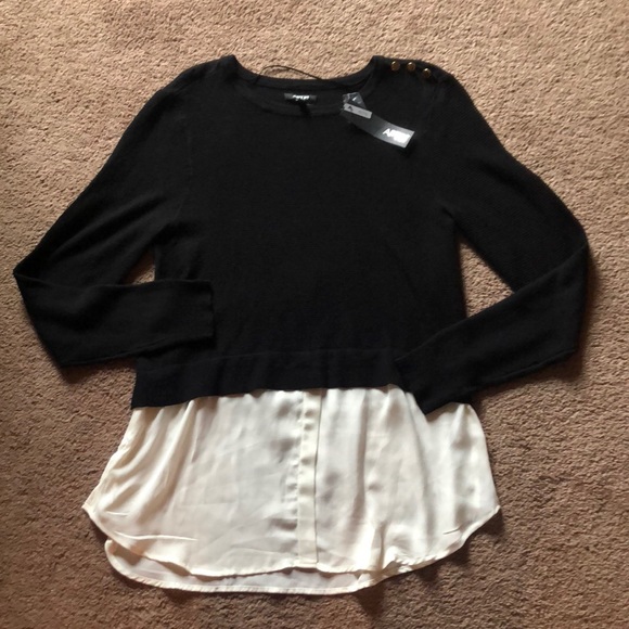 Apt. 9 Sweaters - Apt. 9: Black Sweater with White Sheer Peplum